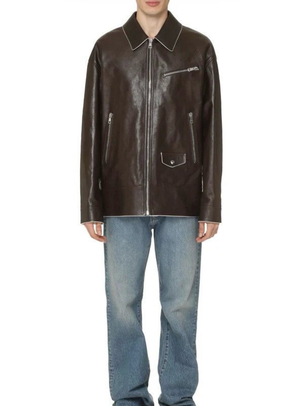 Gucci Dark Brown Leather Bomber Jacket